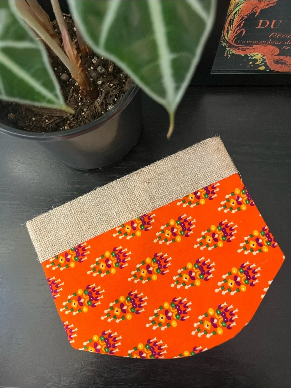 Orange Handcrafted Jute Bohemian Planter Bag